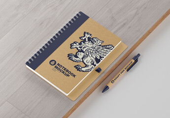 Kraft Notebook With Ring and Pen Mockup
