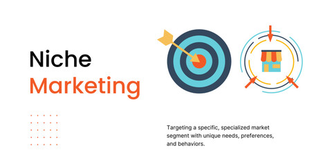 Niche Marketing Banner on Light Background. Stylish Marketing Banner with Black Text and Colored Icons for Business and Marketing