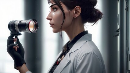Woman in research laboratory. Generative AI