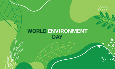 world environment day banner with leaf plant on green background vector design - obrazy, fototapety, plakaty