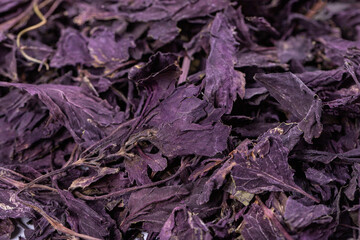 Red basil. Spices concept. Dried red basil spice background. Local name reyhan. Close up