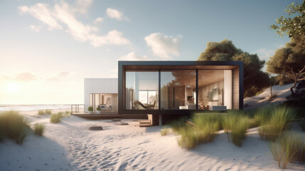 Obraz na płótnie Canvas small modern luxury house on the beach. Generative AI