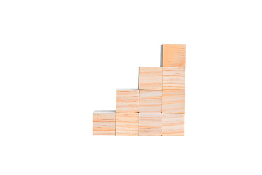 Stacking wooden blocks as steps  isolated on white background. Business concept for a successful growth process.PNG