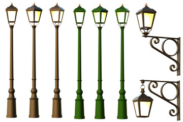 Street lamps isolated on transparent backgrounds. 3D Render	
