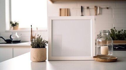 blanc white empty picture in the kitchen. Generative AI
