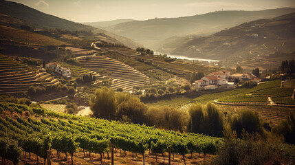 Obraz premium a steep vineyard. Generative AI