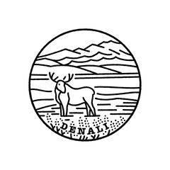 Vintage vector black and white round label. National parks of the USA. Denali. Alaska.