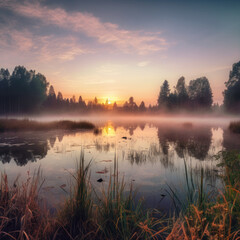 Obraz premium sunrise over the river, sunrise over the lake