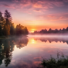 Fototapeta na wymiar sunrise over the river, sunrise over the lake, sunset on the lake