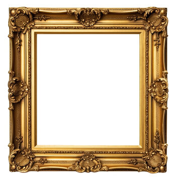 Golden picture frame vintage style isolated on white background. digital illustration. Generative AI
