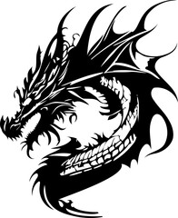 This stunning dragon vector illustration depicts a powerful and majestic creature in flight. The dragon's wings are spread wide, and its scales glisten in the sunlight. 