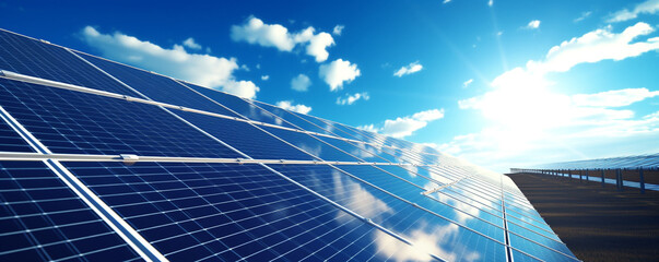 Solar energy at the service of man. close - up of a solar panel against a cloudy sky. Generative Ai