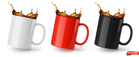 Vector realistic illustration of ceramic coffee mugs on a white background.
- 601442692
