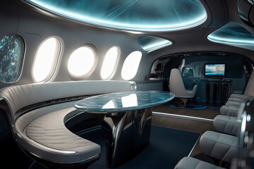 Future Private Aircraft Luxury Cabin. AI technology generated image