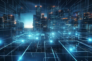 Fototapeta na wymiar Smart City Technology Background. AI technology generated image