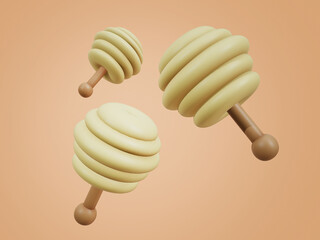 Honey dipper used for scooping honey , isolated on background ,with clipping path, illustration 3D Rendering