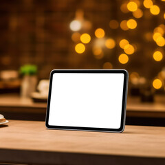 tablet mockup on wood table