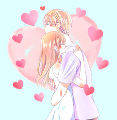 ハグをする男女　夏　ハート