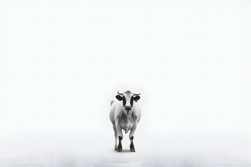A cow with plain minimalist background