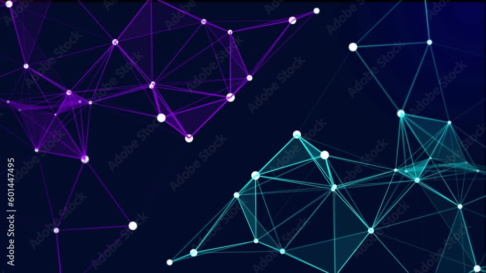 Poster wave connection of colored lines and dots in space. abstract digital background of big data transmis