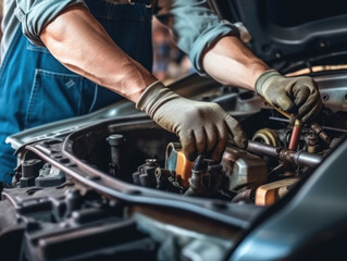 Fototapeta na wymiar mechanic repairing car engine