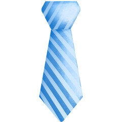Watercolor blue necktie illustration isolated on transparent background.