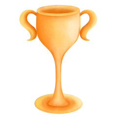 Watercolor golden trophy illustration isolated on transparent background.