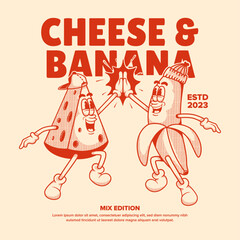 Cheese and Banana Retro Mascot Character
