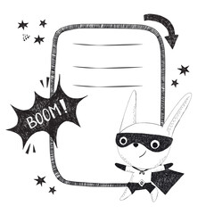 Superhero Bunny Animal Hand Drawn Doodle style. Black ink on white background.