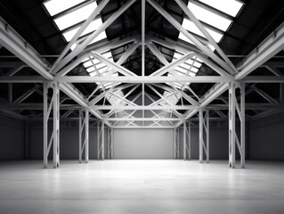 Dark Underground Cell Steel Wire Room Glowing White Led Light On Carbon Cement Grunge Concrete Steel Column Beams Industrial Stage Garage Empty Background Corridor 3D Rendering