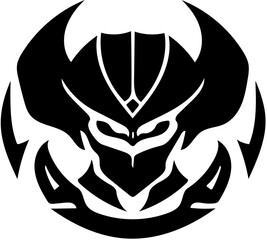 Black and white logo of an alien warrior, vector illustration an extraterrestrial creature 