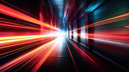 Vehicle lights on the streets of a city at night. Long exposure shot. Generative AI