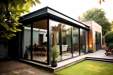Modern Aluminium Veranda: House Extension View - obrazy, fototapety, plakaty