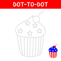 Connect the dots and draw cute cupcakes. American Independence Day. 4th july celebration. Educational game for kids.
