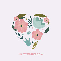 Vector multicoloured flowers in the shape of a heart on a white background