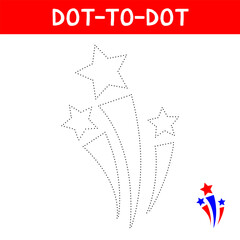 Connect the dots and draw fireworks. American Independence Day. 4th july celebration. Educational game for kids.