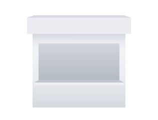 Trade kiosk or counter. Mobile market with a window for promotion isolated on white background. Vector realistic Mockup for branding. Blank template. Front view. EPS 10.