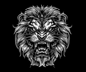 Artistic Silhouette of a Roaring Lion in Tattoo Style On White Background