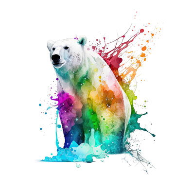 Polar Bear Paint Splatter Transparent Background Generative AI Illustration 
