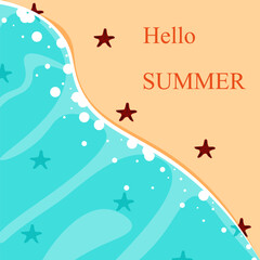 Summer banner with a Seashore. Cover of Summer card with inscription. Season poster with Copy Space. Vector illustration.