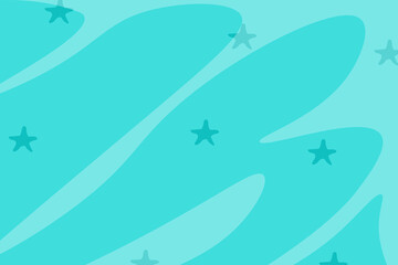 Water Surface Background. Abstract Water Backdrop. Ocean texture with starfish. Top view on sea. Vector illustration. Big horizontal banner.