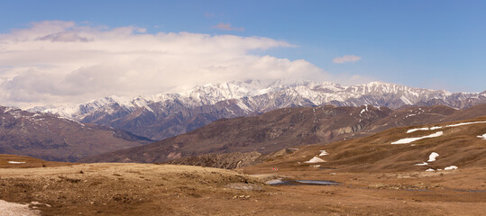 Caucasus mountains covered with snow.