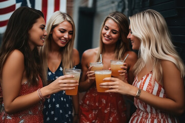 A group of women standing next to each other holding drinks created with Generative AI technology
