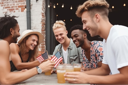 A group of people sitting around a table with drinks created with Generative AI technology