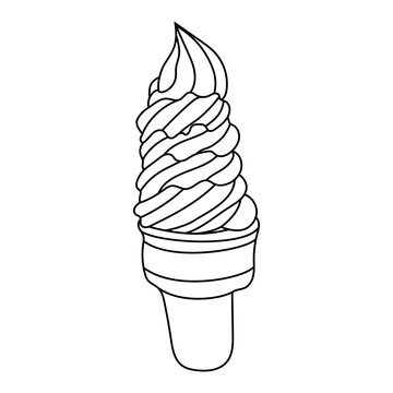 recommend clip art: Ice cream in waffle in doodle style. Line art. Hand drawn vector frozen dessert