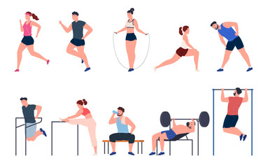 People do sports. People run and keep fit in the park. Healthy lifestyle. Vector illustration