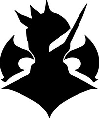 Warrior logo design in black color, vector illustration of a swordsman 