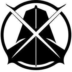 Warrior logo design in black color, vector illustration of a swordsman 