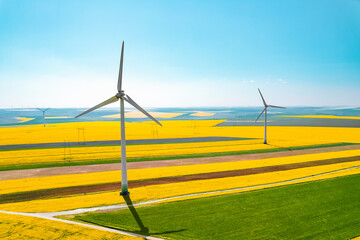 wind turbine on the field in summer