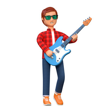 musician playing electric guitar 3d character illustration